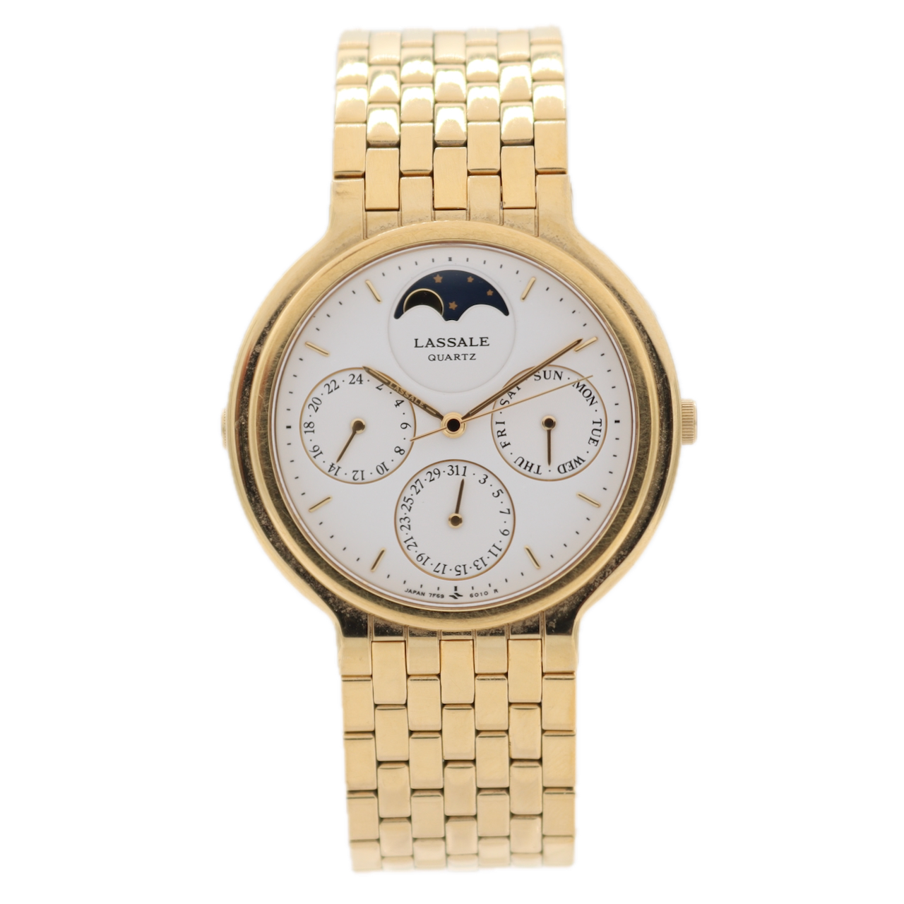 34mm Lassale 7F69-6029 Moonphase Triple Date Men's Quartz Wristwatch Near Mint