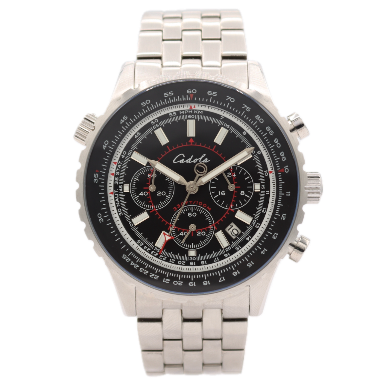 44mm Cadola CD-1009 Volaron Men's Quartz Chronograph Wristwatch Steel W/ Box