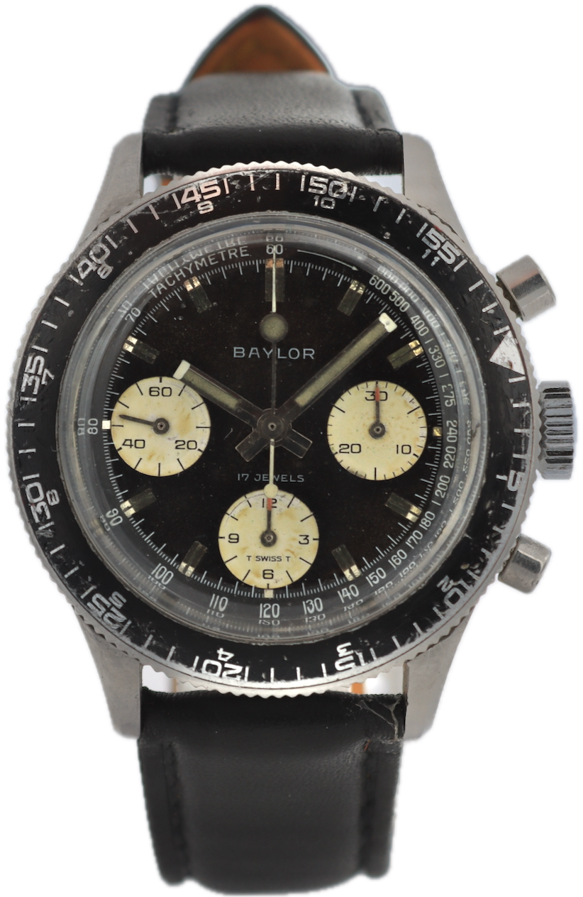 Vintage Baylor 1079 Reverse Panda Men's Chronograph Wristwatch Landeron 349