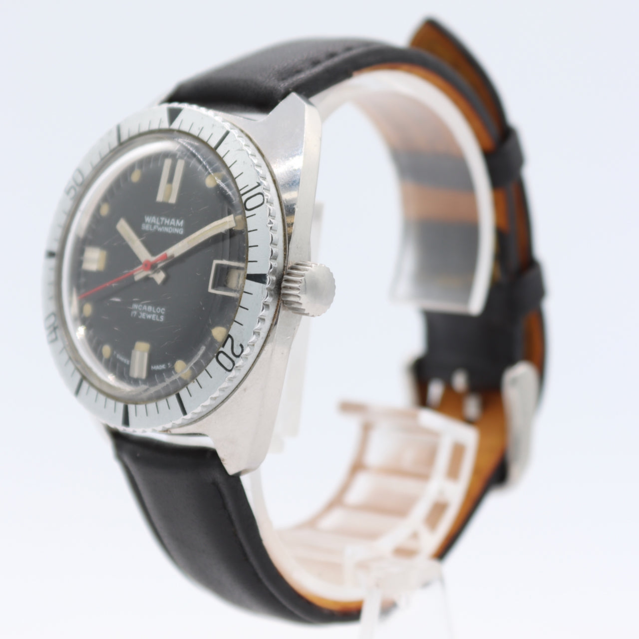 Vintage Waltham B339 Diver Style Men's Automatic Wristwatch Font 90-5 Steel Runs