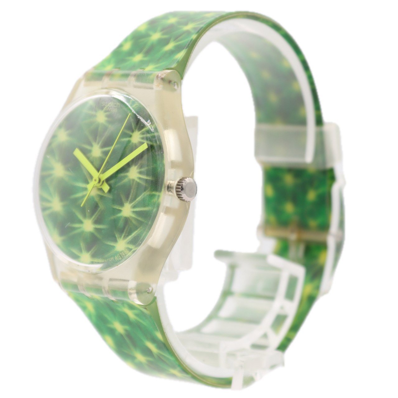 34mm 1997 Swatch GK245 Cactus Men's Quartz Wristwatch Swiss Transparent W/Case