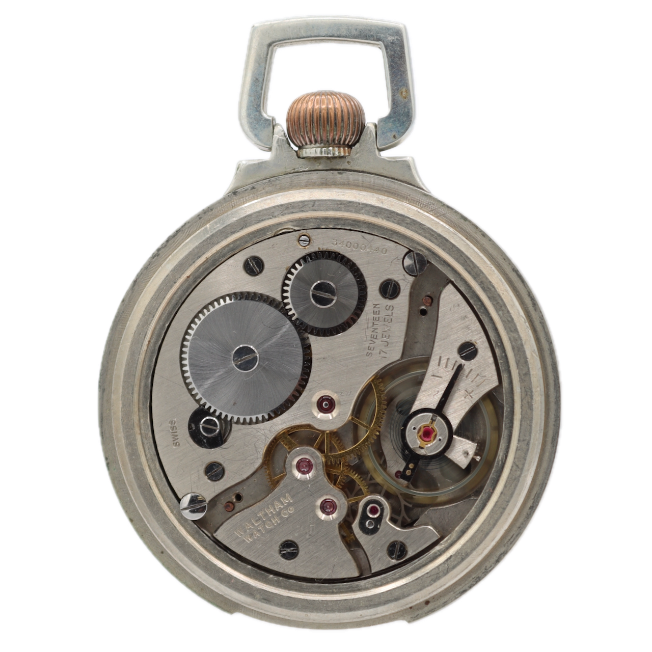 Antique 54mm Waltham Acid Etched 17 Jewel Mechanical Pocket Watch Nickel