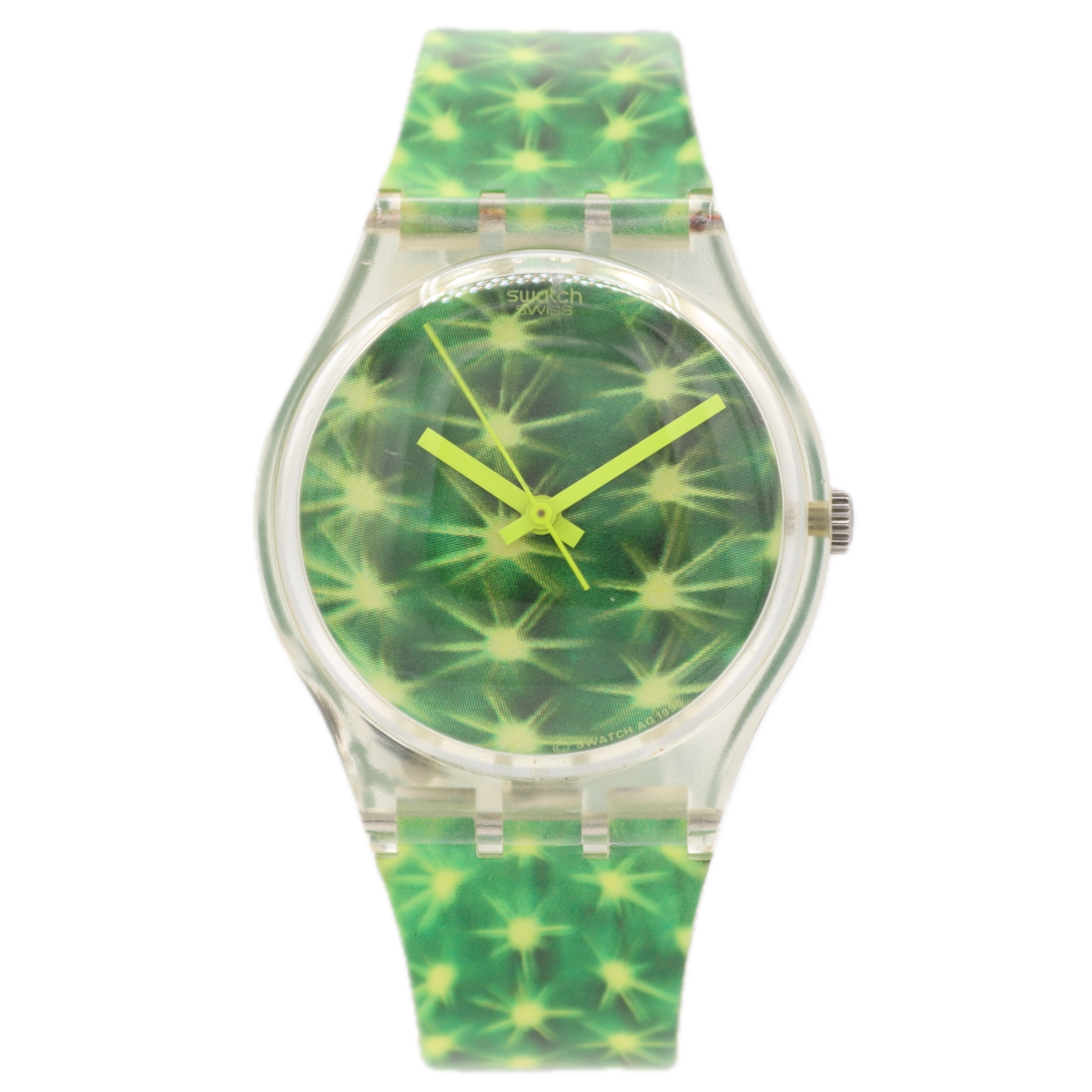 34mm 1997 Swatch GK245 Cactus Men's Quartz Wristwatch Swiss Transparent W/Case