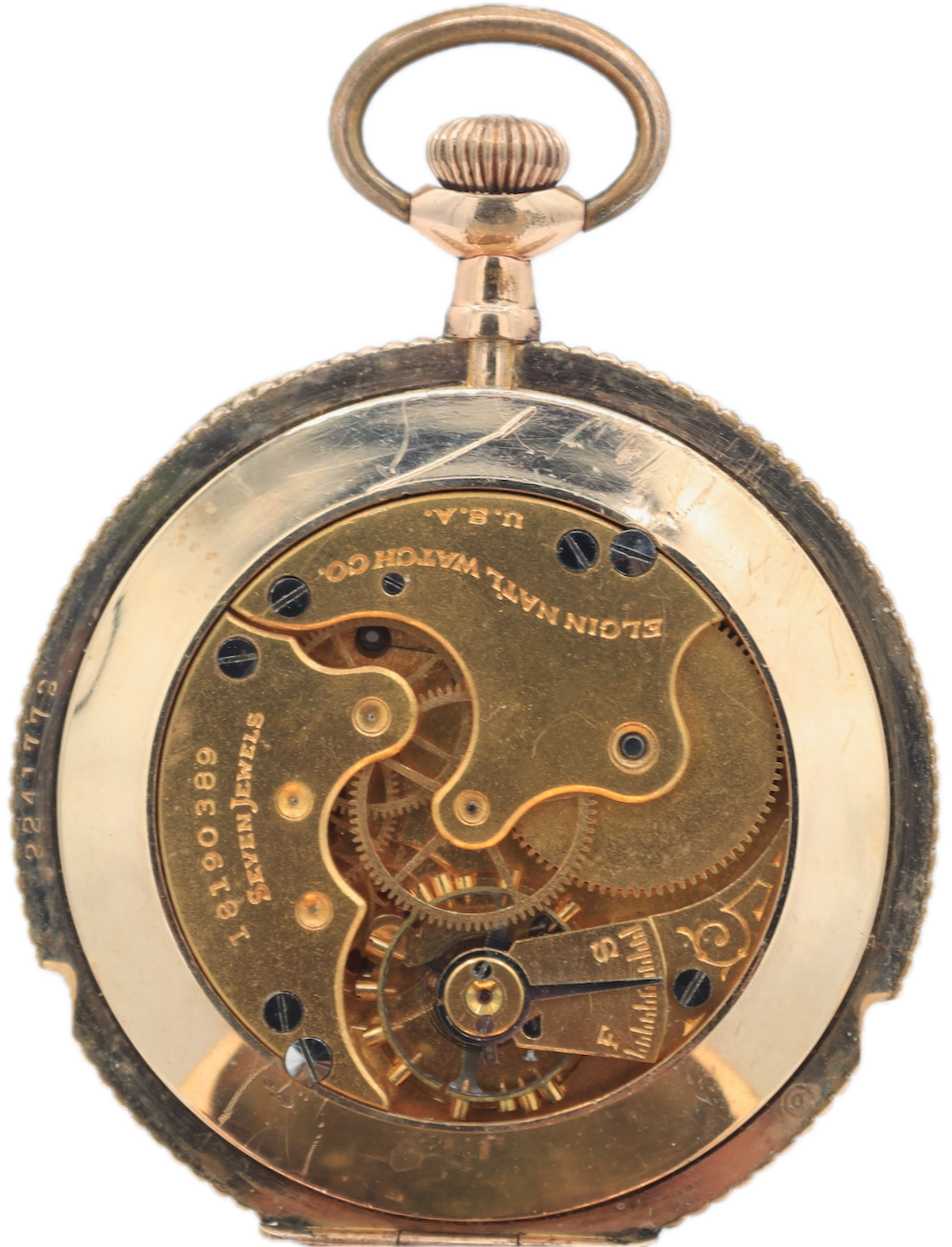 Antique 6s 1915 Elgin Guilloche Coin Style Pocket Watch 289 Gold FIlled USA