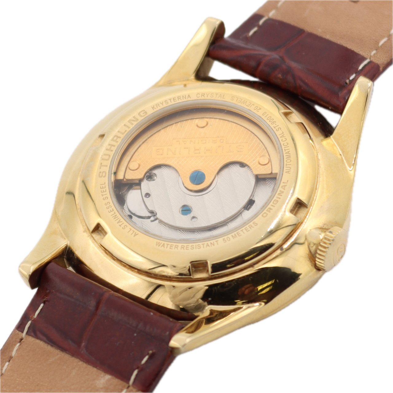 40mm Stuhrling Cuvette 171 Men's Automatic Wristwatch Gold Tone Sun Ray Dial