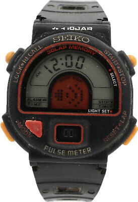 Vintage 38mm Seiko S240-400C PulseMeter Men Quartz Wristwatch S240 Japan Plastic
