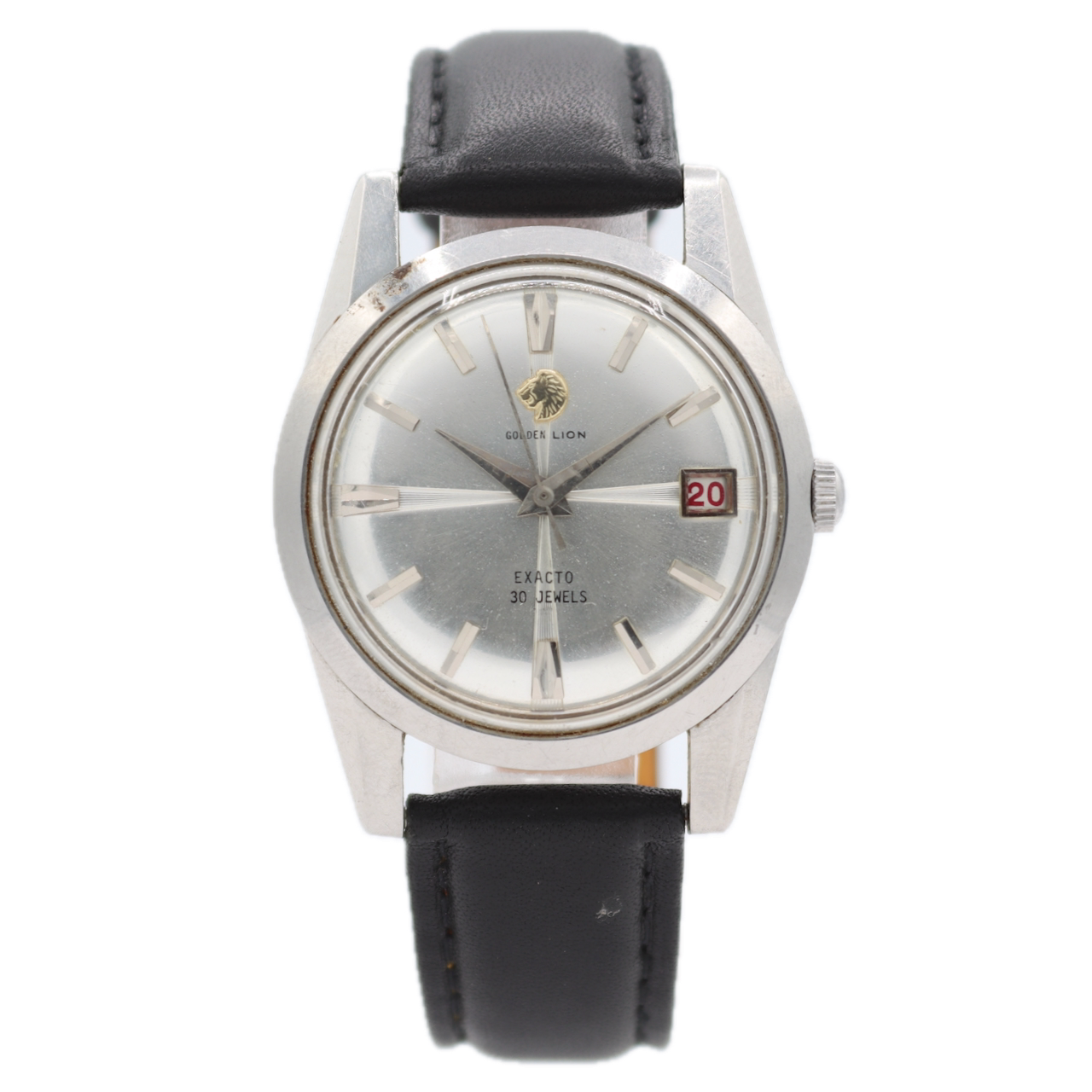 Vintage 34mm Golden Lion Exacto Date Men's Automatic Wristwatch Swiss Steel