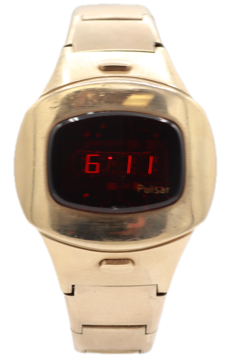 Vintage Pulsar P4 Executive Men's Digital LED Wristwatch USA 14k Gold Filled