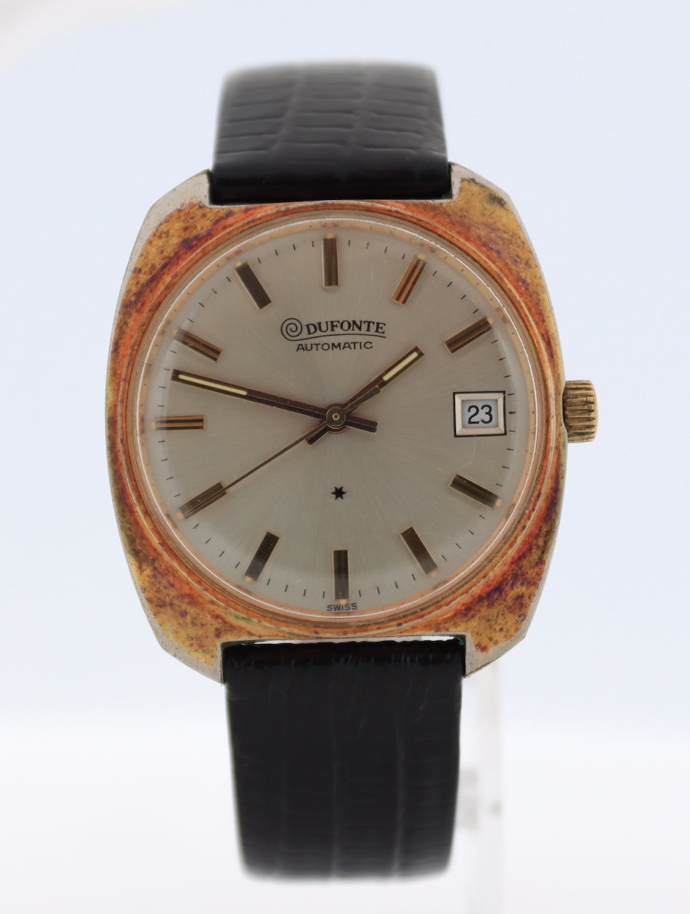 Vintage Dufonte 905-6031 Sunburst Date Men's Automatic Wristwatch 905 Gold Tone