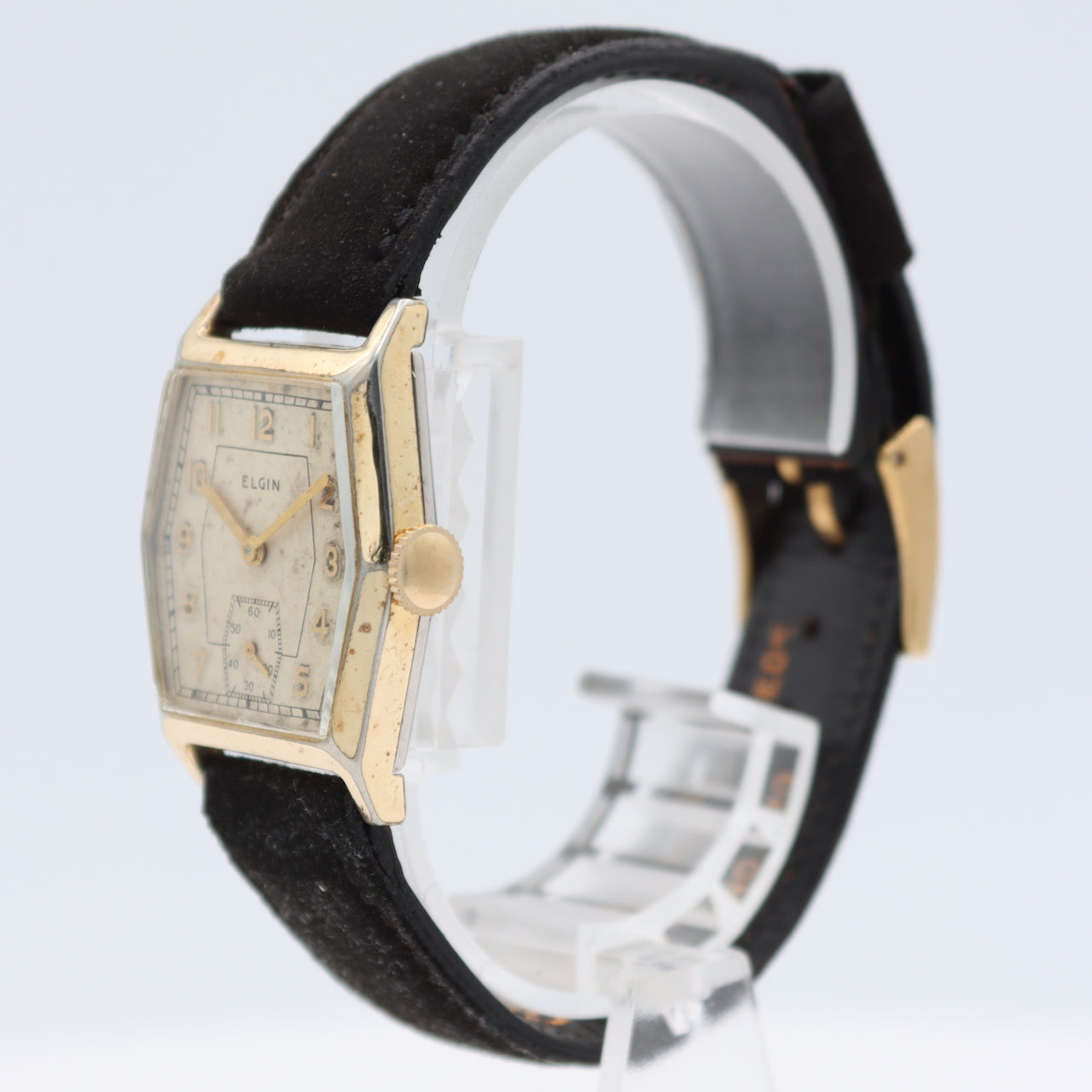 Vintage 1937 Elgin Hexagon 7 Jewel Men's Mechanical Wristwatch 526 USA Two Tone