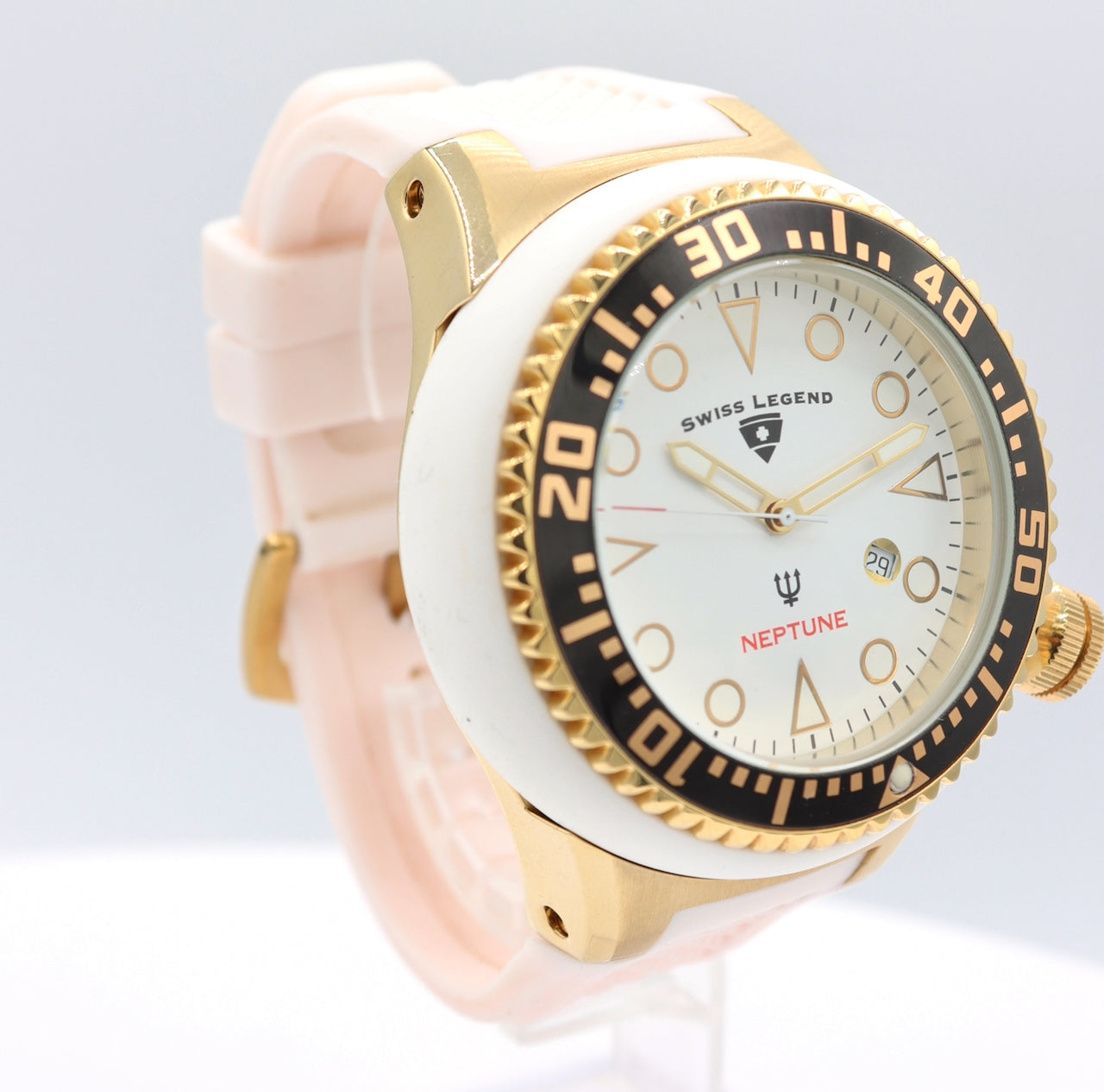 53mm Swiss Legend Neptune White Men's Quartz Wristwatch Swiss Stainless Steel