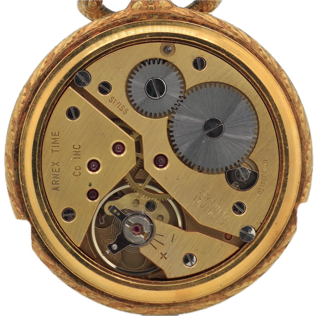 Antique Arnex Floral Hunt 17 Jewel Mechanical Hunter Pocket Watch Unitas 6498