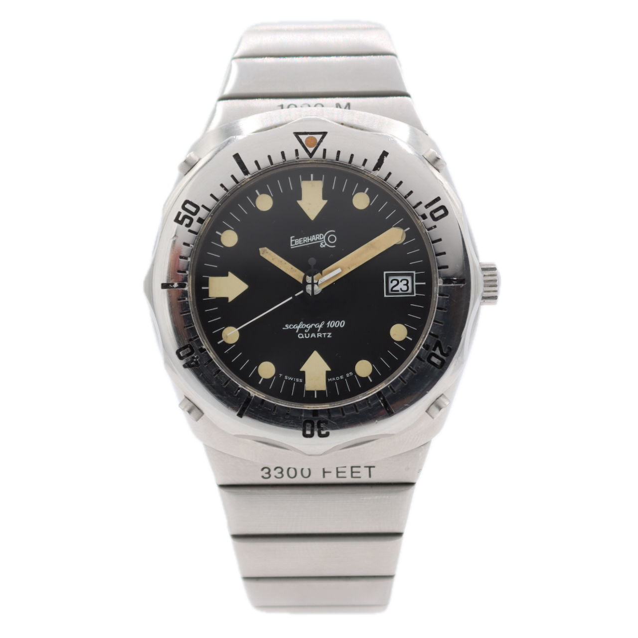 Vintage Eberhard & Co. Scafograph 1000 Men's Quartz Wristwatch Steel With Box