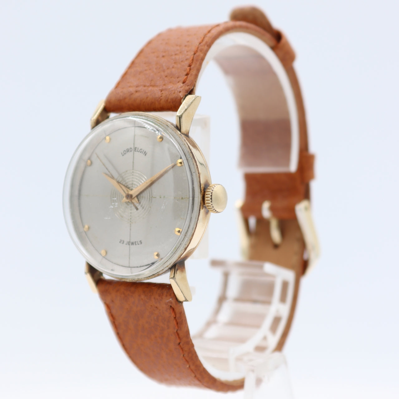 Vintage 30mm Lord Elgin 7685 Panorama 23j Men's Mechanical Wristwatch 14k GF