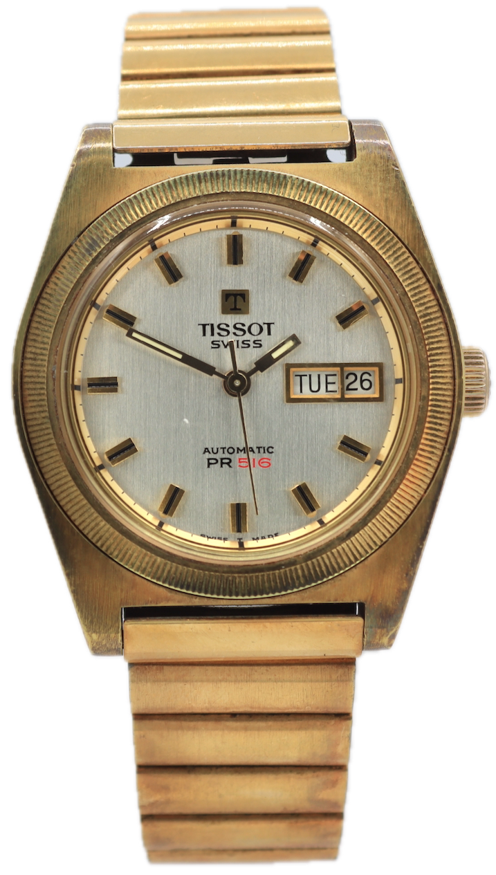 Vintage Tissot 46626-1X PR 516 Men's Automatic Wristwatch 794 Swiss Gold Plated