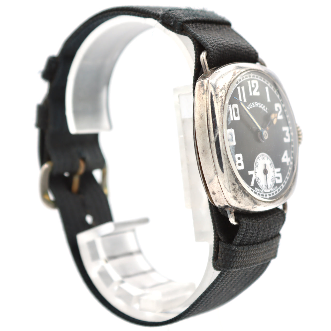 Vintage 32mm Ingersoll Cushion Men's Mechanical Wristwatch Sterling Silver