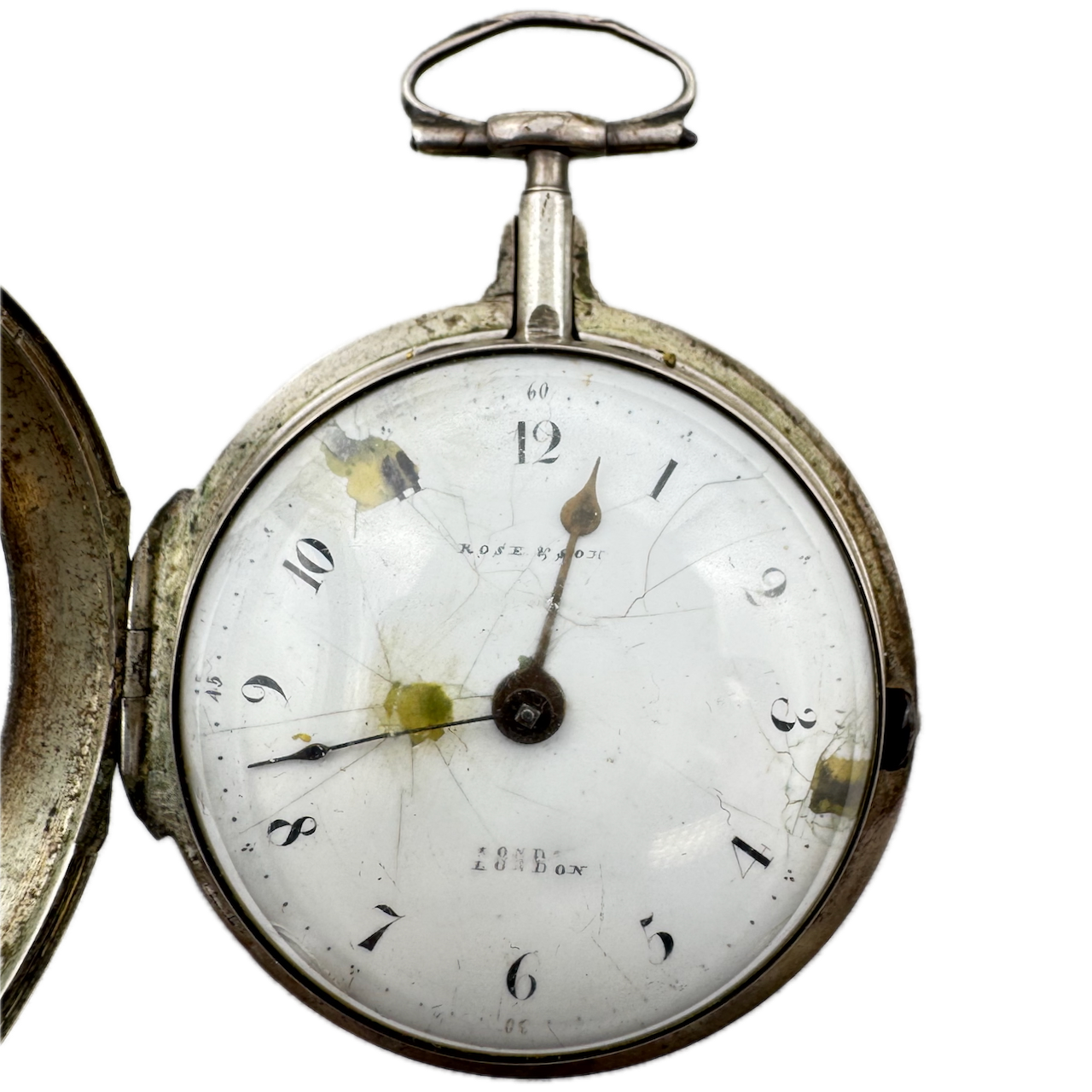Antique Rose & Son Pair Case Key Wind Fusee Pocket Watch Sterling Silver