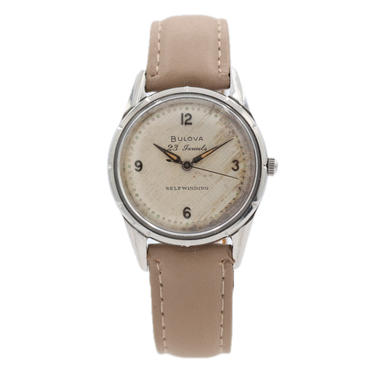 Vintage 33.5mm 1960 Bulova Linen Dial 23 Jewel Men's Automatic Wristwatch Steel