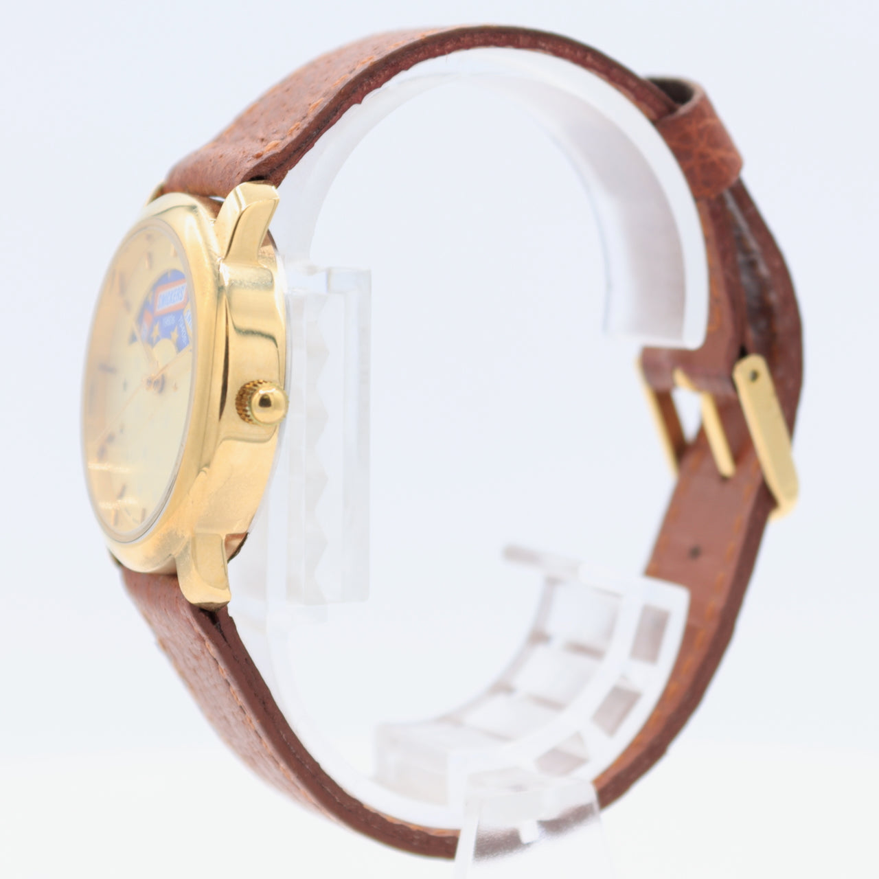 Vintage 30mm Mars Inc. Snickers Moonphase Unisex Quartz Wristwatch Gold Tone