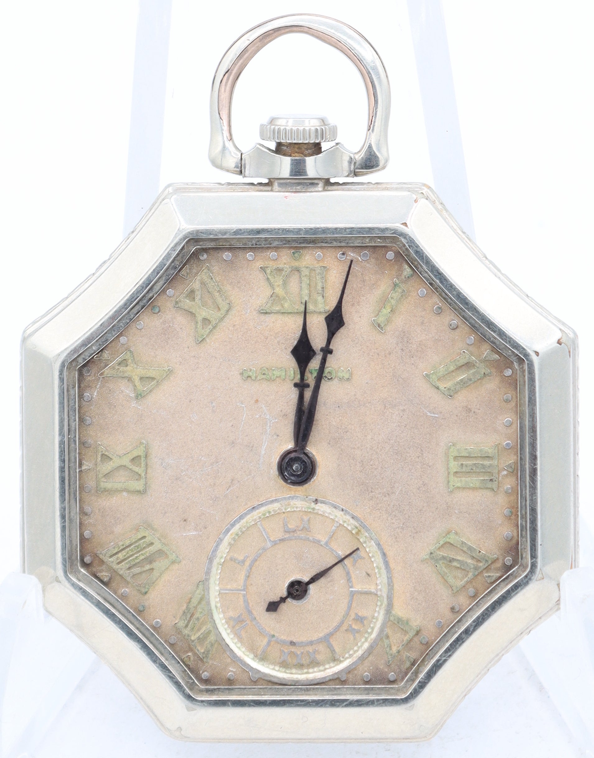 Antique 12 Size Hamilton Octagonal Pocket Watch 912 14k White Gold Filled