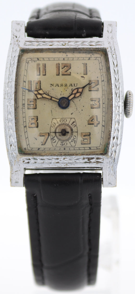 Vintage Nassau Art Deco Tank Men's Mechanical Wristwatch 3.C2 Chrome Plated