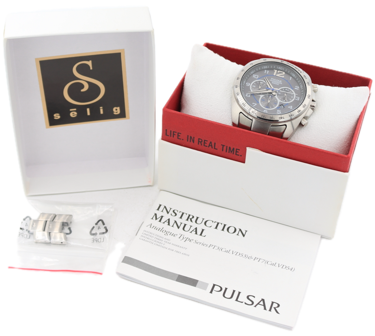 Pulsar PT 3627 Men's Quartz Chronograph Wristwatch Japan Stainless Steel