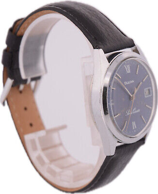 Vintage 35mm Bulova Blue Waffle Dial Men's Quartz Wristwatch ESA 563.121 Steel