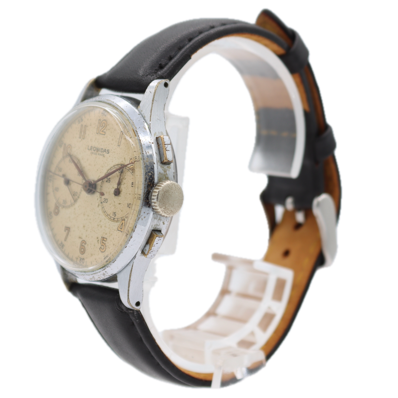Vintage 35mm Leonidas Big Eye Men's Chronograph Wristwatch Swiss Steel