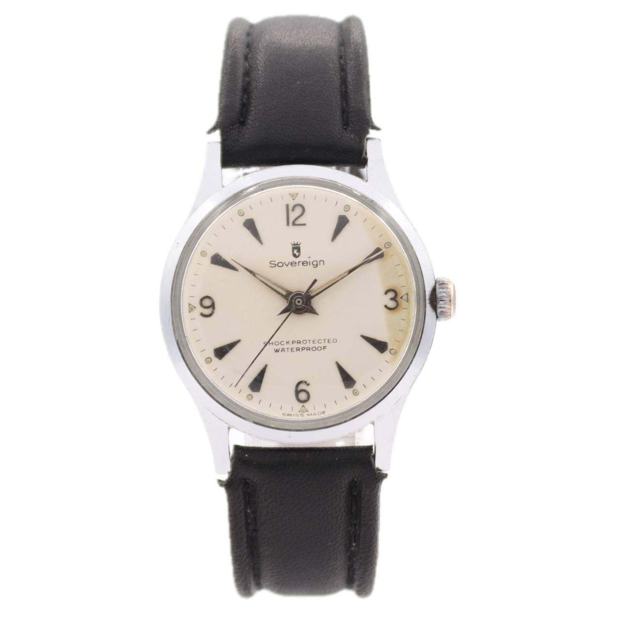 Vintage 34mm Sovereign Shock Protected Men's Mechanical Wristwatch Swiss Chrome