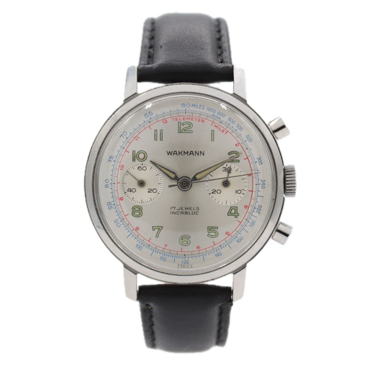 Vintage Wakmann Men's Chronograph Wristwatch Landeron 149 France Steel Serviced