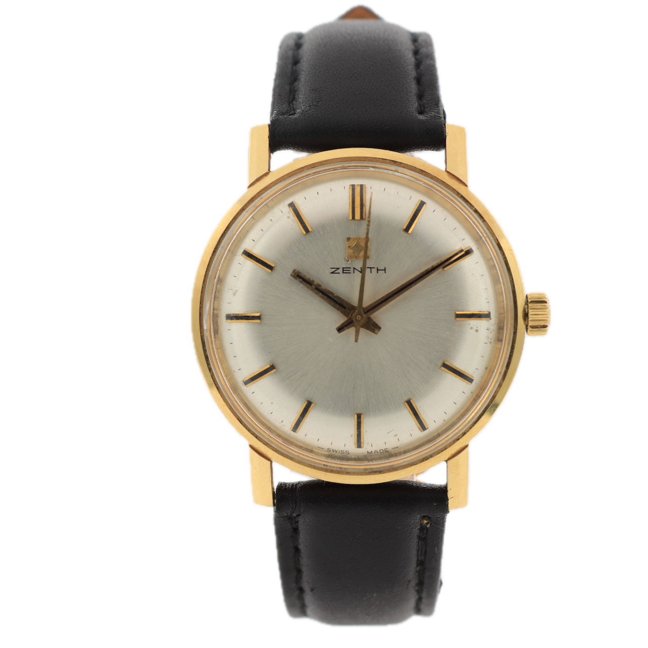 Vintage Zenith 6761-2 Sunburst Men's Mechanical Wristwatch 2562 Swiss 18k Gold