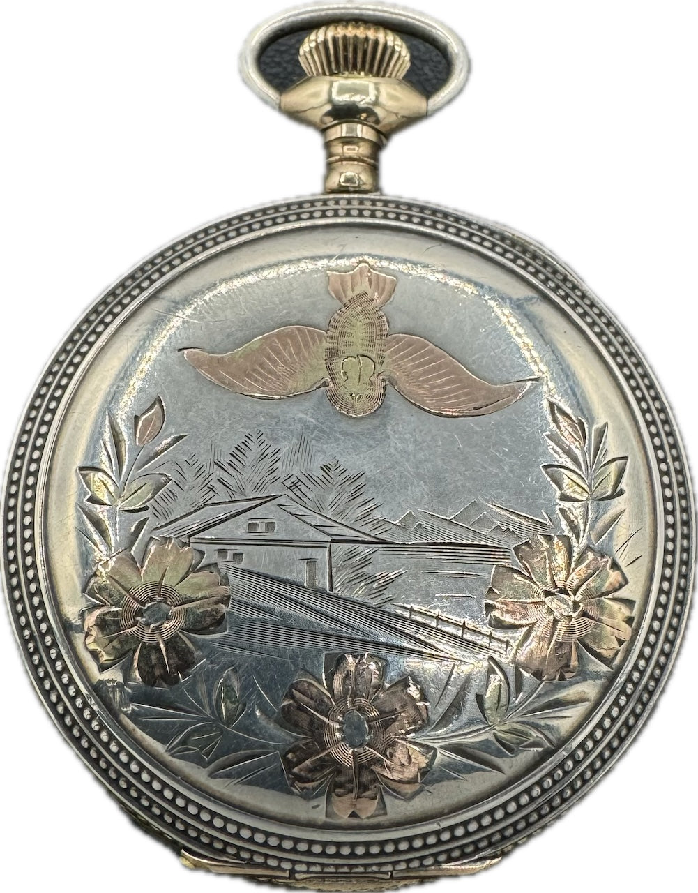 Antique 16S Elgin Tricolor Gold Gilt Hunter Pocket Watch 312 Sterling Silver