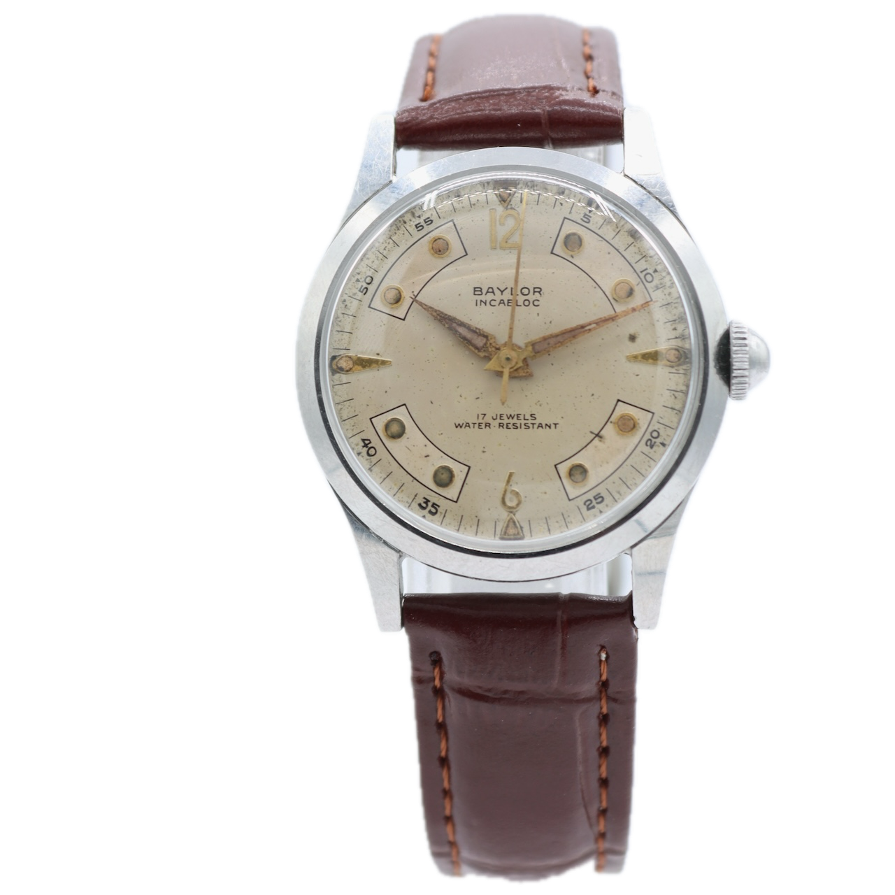 Vintage 30mm Baylor Men's Mechanical Wristwatch 1187 France Steel Unique Dial