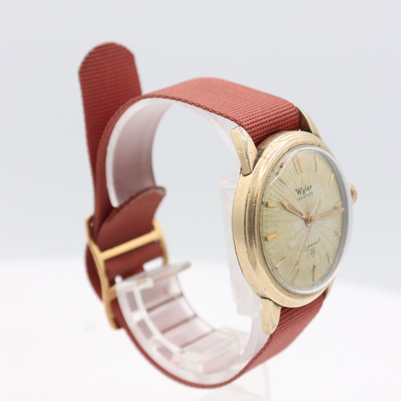 Vintage Wyler 1191 Sunburst Men's Automatic Wristwatch Swiss Gold FIlled