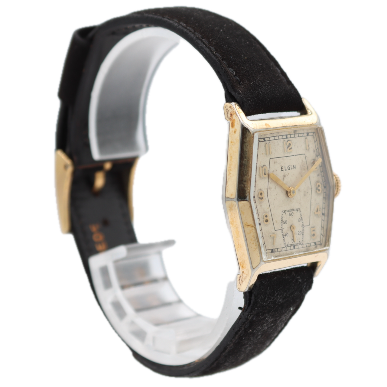 Vintage 1937 Elgin Hexagon 7 Jewel Men's Mechanical Wristwatch 526 USA Two Tone