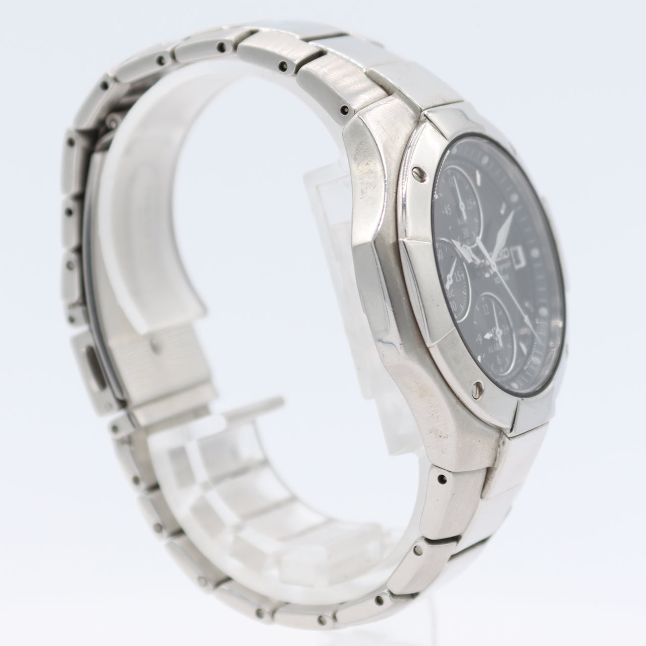 40.5mm Seiko 7T62-0DP0 Black Men's Quartz Chronograph Wristwatch Japan Steel