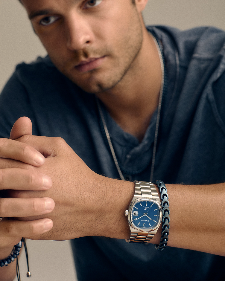 38mm Bulova 96B440 Super Seville Blue Men's Quartz Wristwatch Steel Retro TV