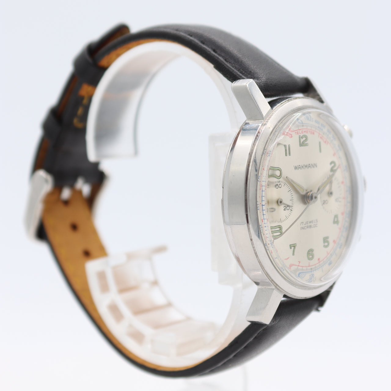 Vintage Wakmann Men's Chronograph Wristwatch Landeron 149 France Steel Serviced