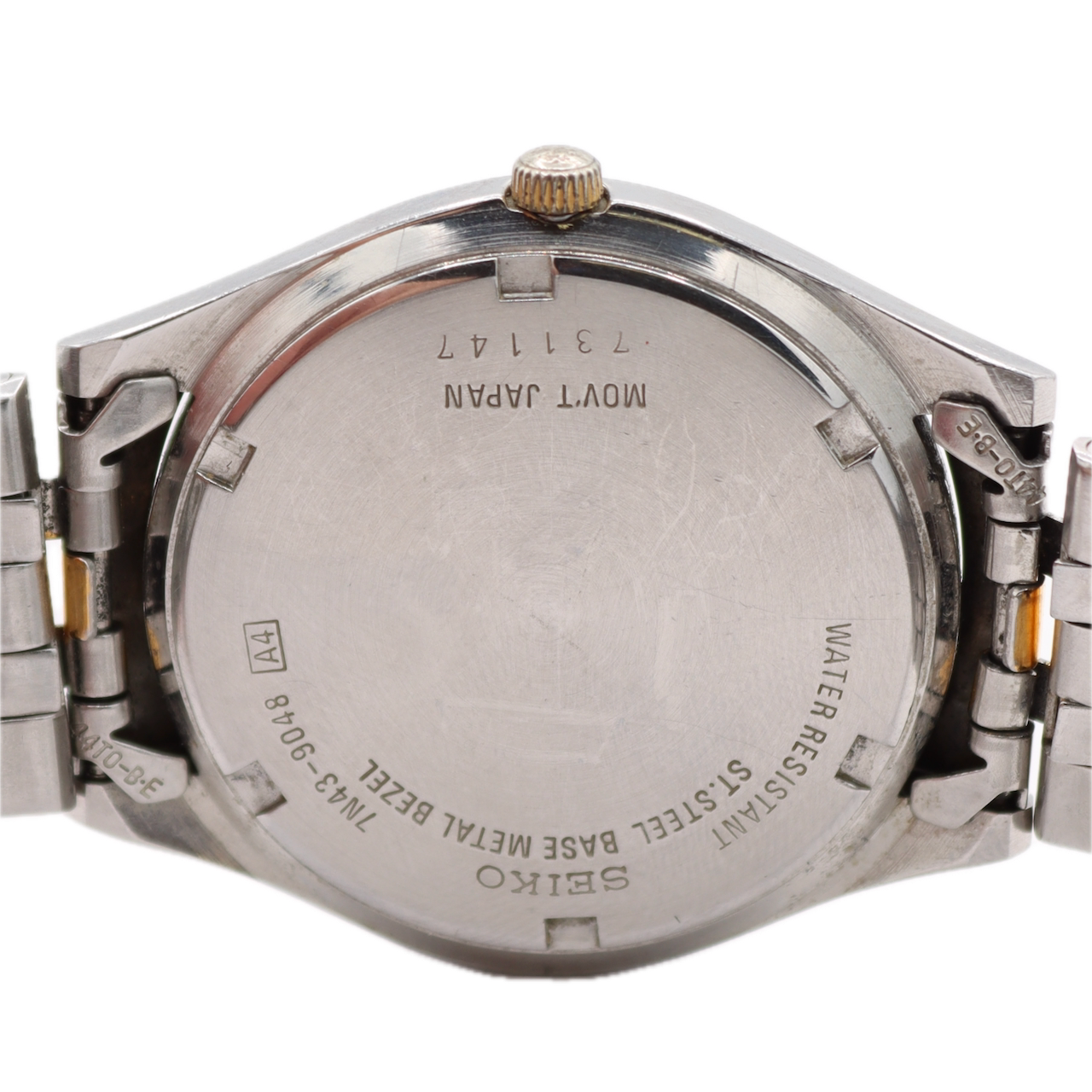 Vintage 37mm Seiko 7N43-9048 Day Date Men's Quartz Wristwatch Japan Silver Dial