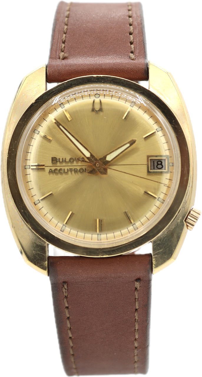 Vintage 36mm 1972 Accutron Men's Tuning Fork Wristwatch 218 USA Gold Plated