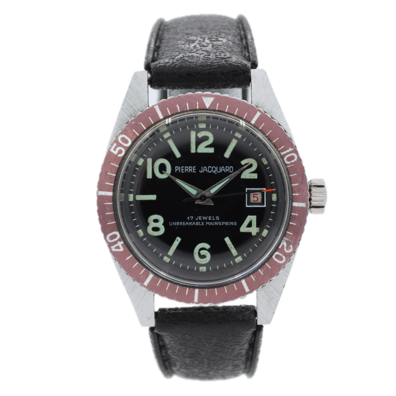 Vintage 37mm Pierre Jacquard Diver 17 Jewel Men's Mechanical Wristwatch Steel