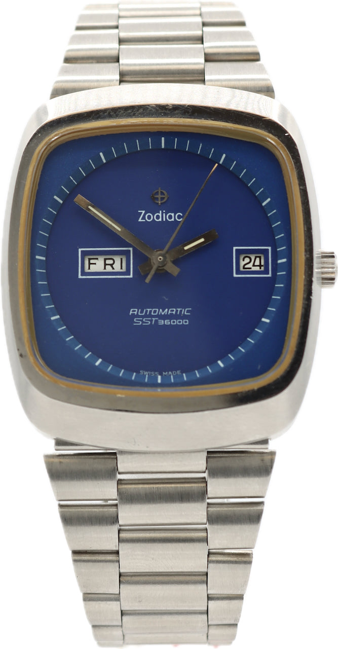 Vintage 35mm Zodiac Day-Date SST 36000 Men's Automatic Wristwatch Steel #2