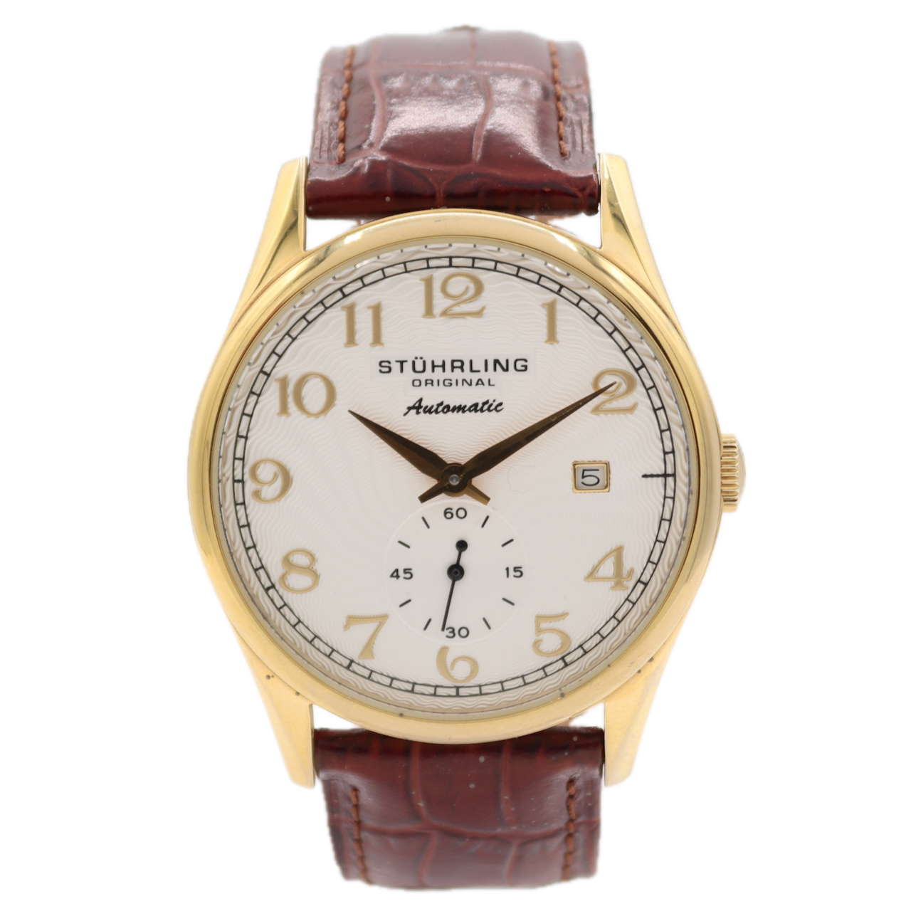 40mm Stuhrling Cuvette 171 Men's Automatic Wristwatch Gold Tone Sun Ray Dial