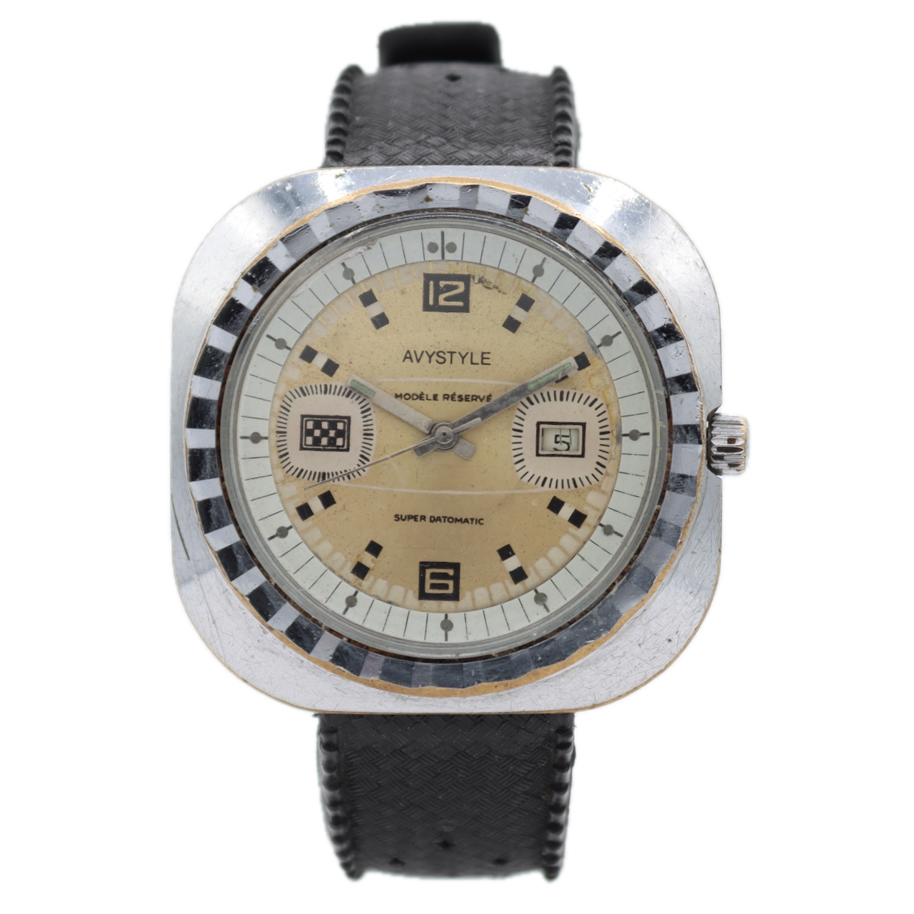 Vintage Avystyle Super Datomatic Men's Mechanical Wristwatch Steel Fluted Bezel