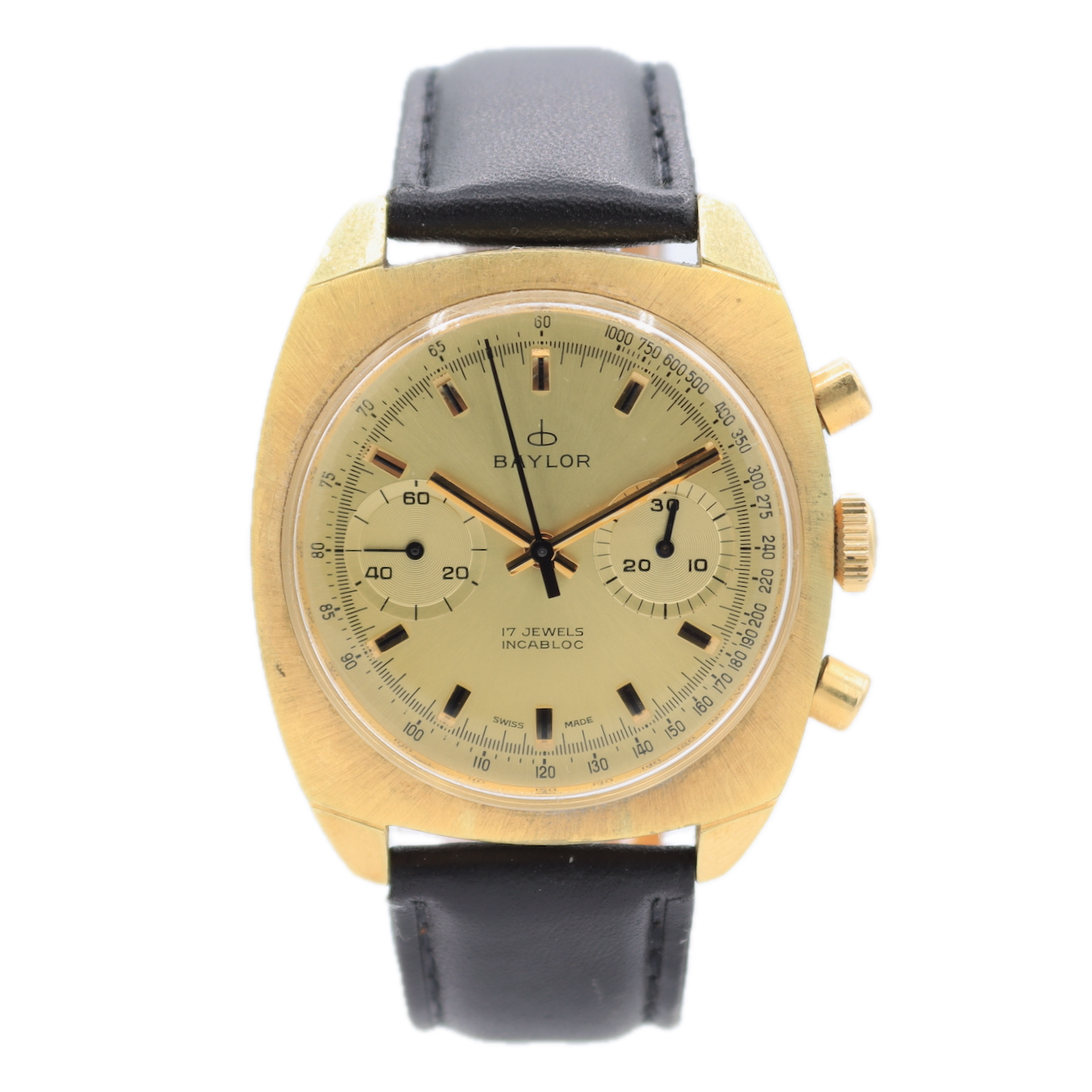 Vintage 37mm Baylor Men's Chronograph Wristwatch Vajloux 7733 Gold Plated