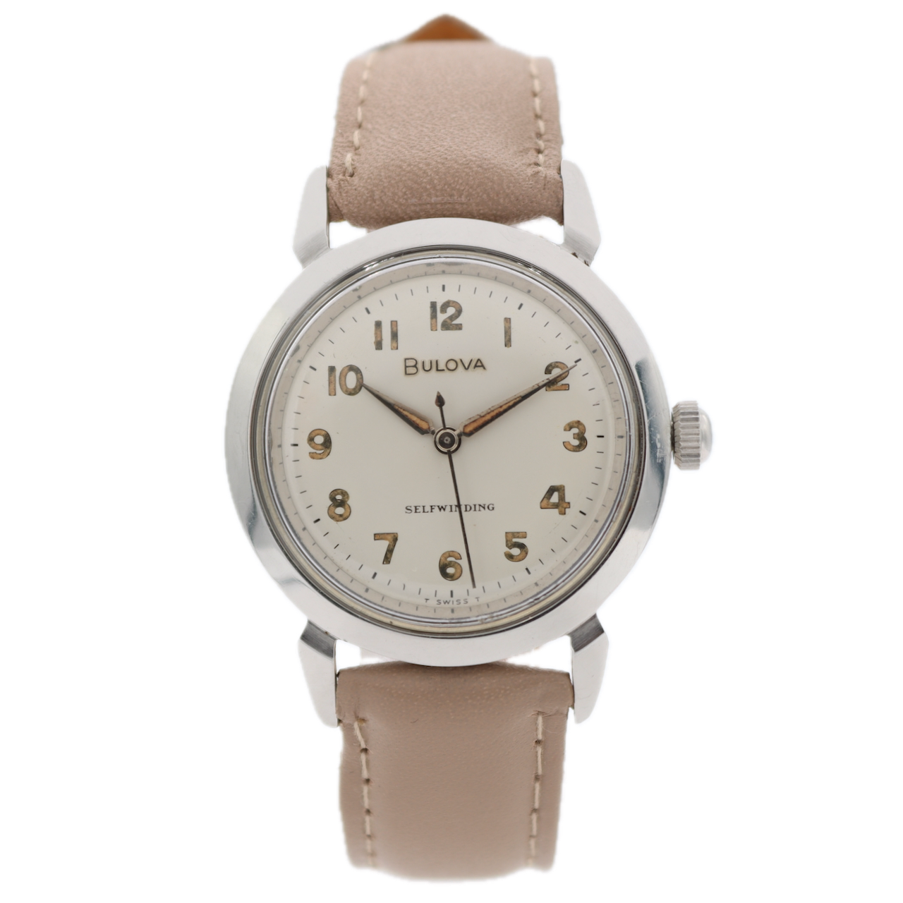 Vintage 33mm 1965 Bulova Cream Dial Men's Automatic Wristwatch Swiss Steel Runs