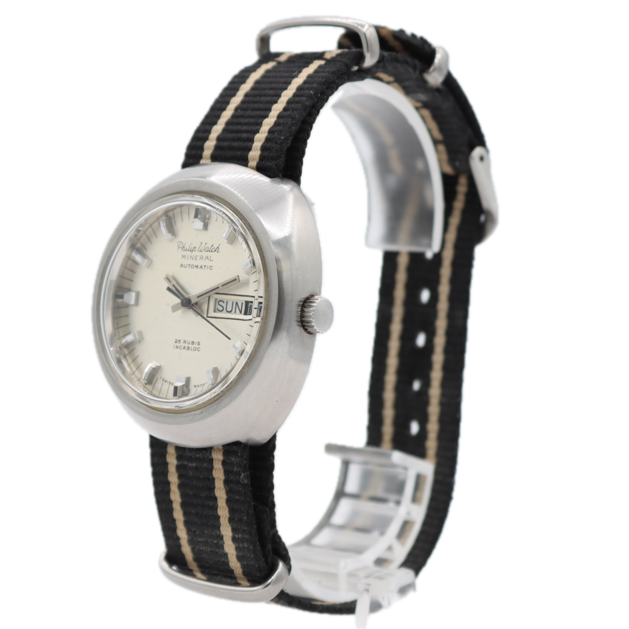 Philip Watch Mineral Day Date Men's Automatic Wristwatch ETA 2789-1 Swiss Steel