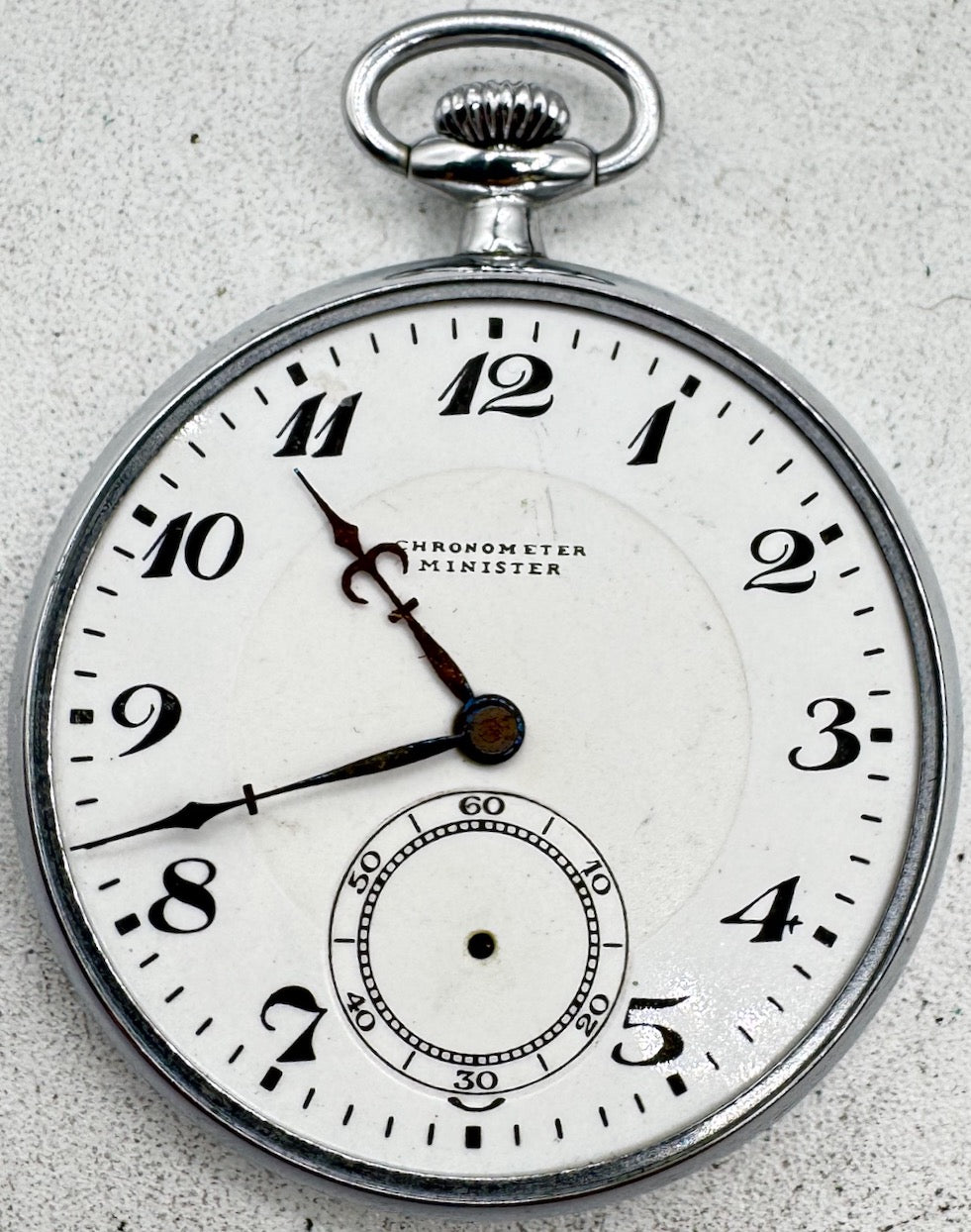 Antique Minister Chronometer Mechanical Open Face Pocket Watch Nickel Swiss