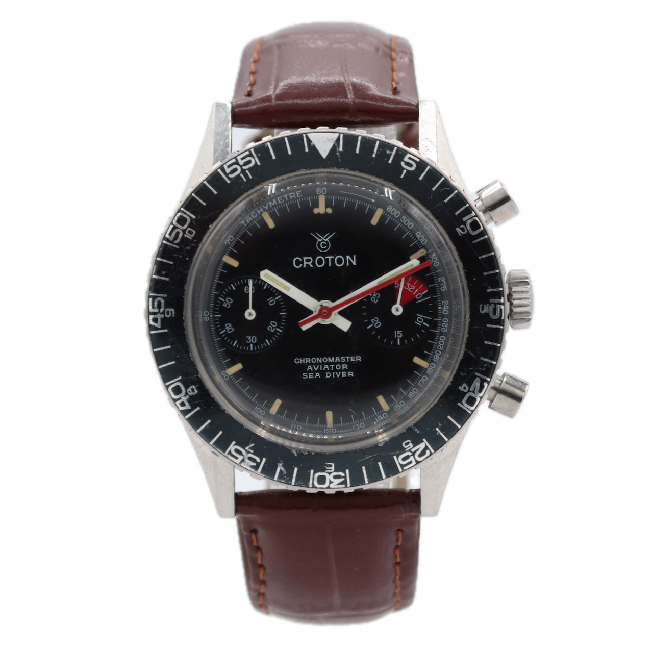 Vintage Croton Chronomaster Aviator Sea Diver Men's Chronograph Wristwatch Steel