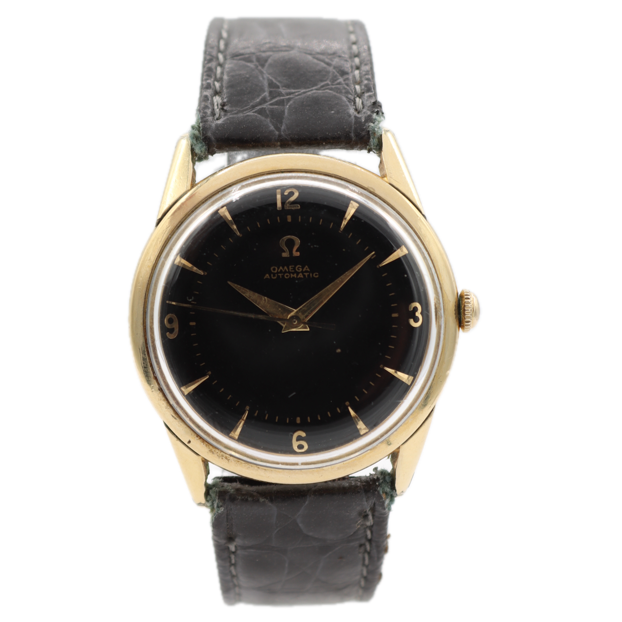 Vintage Omega G-6252 Black Dial Men's Bumper Automatic Wristwatch 354 14k GF